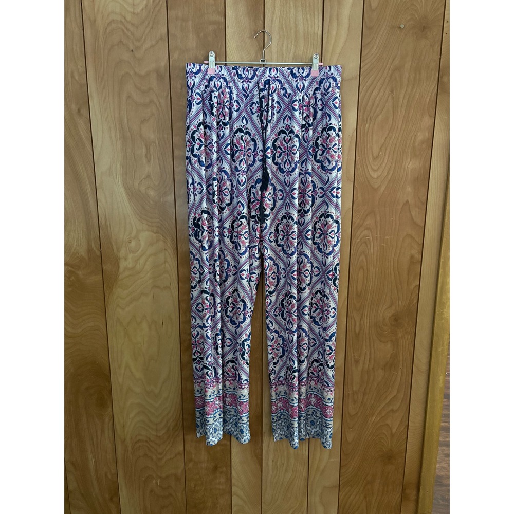 New Directions Womens Pink Blue Medallion Print Pajama Pants Wide Leg Size L
